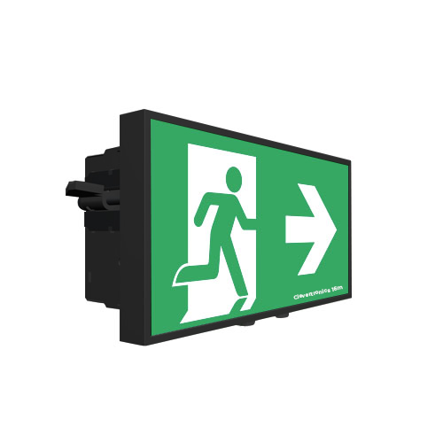 Form 16M Exit Exit, Recessed Wall Mount, L10 Nanophosphate, DALI-2 Emergency, All Pictograms, Single Sided, Satin Black Frame